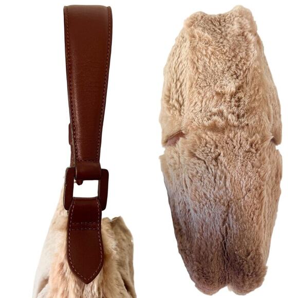 Authentic Longchamp Vintage Rabbit Fur Leather Hobo Shoulder Bag Made in France - Picture 7 of 12